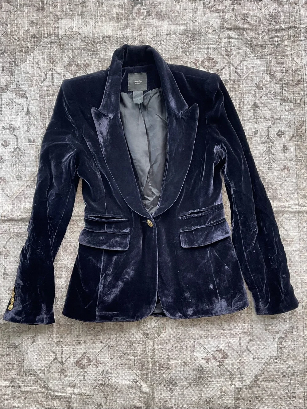 Smythe Velvet Single-Button Blazer in Dark Navy - Picture 9 of 9